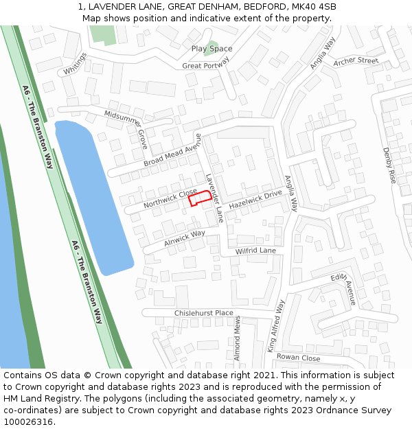 1, LAVENDER LANE, GREAT DENHAM, BEDFORD, MK40 4SB: Location map and indicative extent of plot