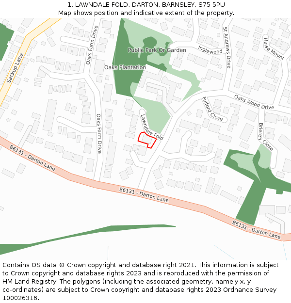 1, LAWNDALE FOLD, DARTON, BARNSLEY, S75 5PU: Location map and indicative extent of plot