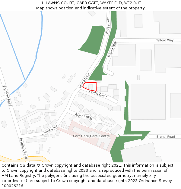 1, LAWNS COURT, CARR GATE, WAKEFIELD, WF2 0UT: Location map and indicative extent of plot