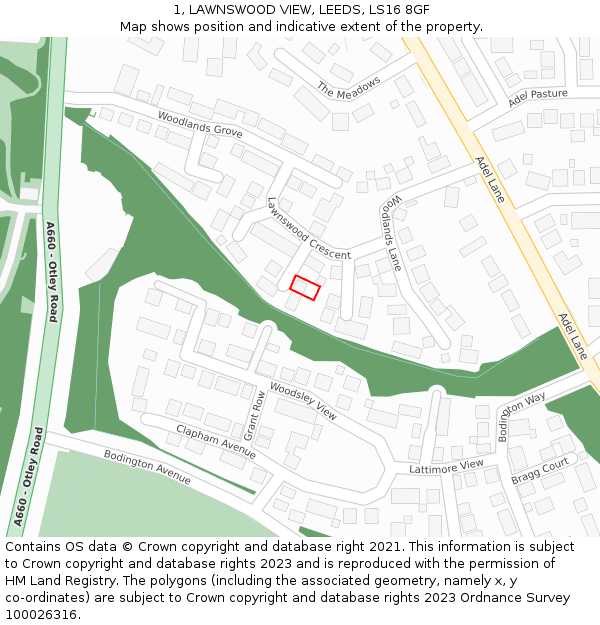 1, LAWNSWOOD VIEW, LEEDS, LS16 8GF: Location map and indicative extent of plot