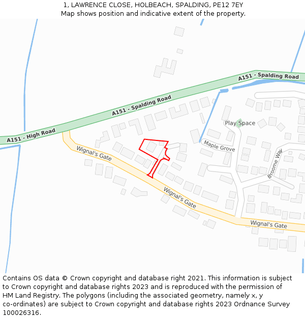 1, LAWRENCE CLOSE, HOLBEACH, SPALDING, PE12 7EY: Location map and indicative extent of plot