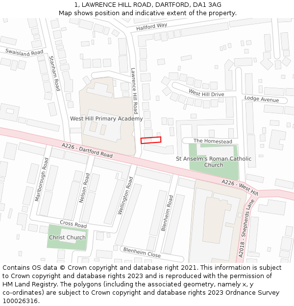 1, LAWRENCE HILL ROAD, DARTFORD, DA1 3AG: Location map and indicative extent of plot