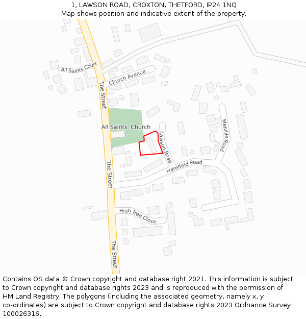 1, LAWSON ROAD, CROXTON, THETFORD, IP24 1NQ: Location map and indicative extent of plot