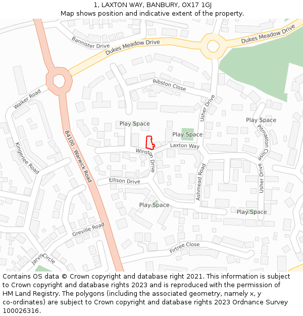 1, LAXTON WAY, BANBURY, OX17 1GJ: Location map and indicative extent of plot