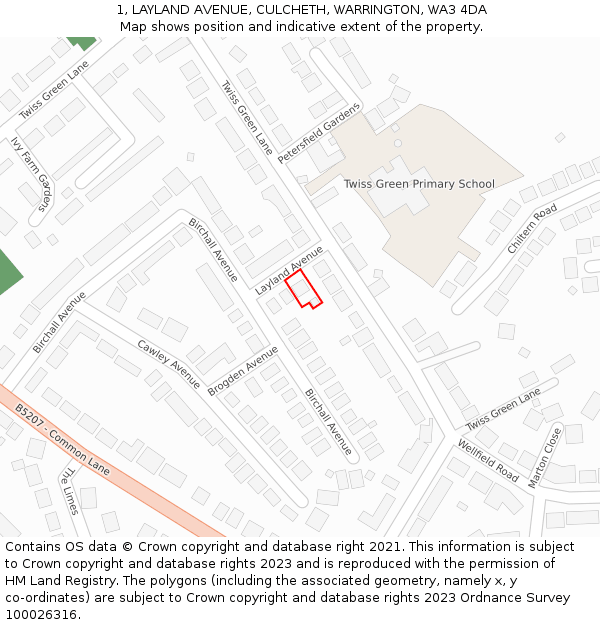 1, LAYLAND AVENUE, CULCHETH, WARRINGTON, WA3 4DA: Location map and indicative extent of plot