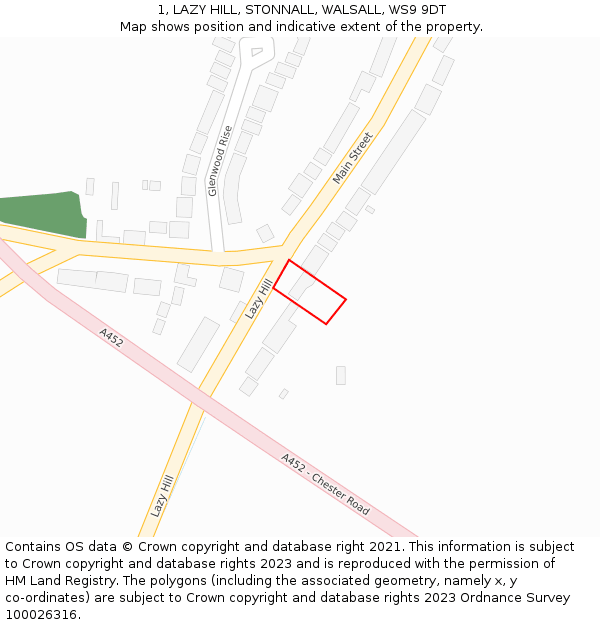 1, LAZY HILL, STONNALL, WALSALL, WS9 9DT: Location map and indicative extent of plot