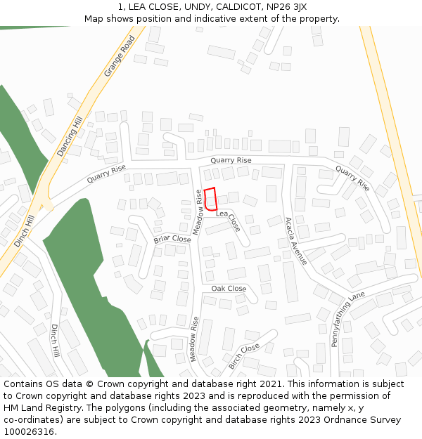 1, LEA CLOSE, UNDY, CALDICOT, NP26 3JX: Location map and indicative extent of plot