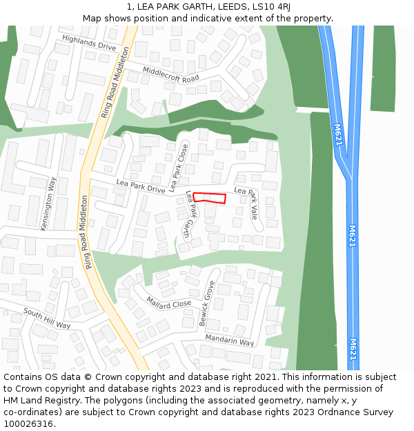 1, LEA PARK GARTH, LEEDS, LS10 4RJ: Location map and indicative extent of plot