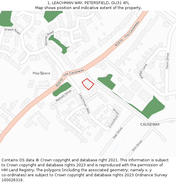 1, LEACHMAN WAY, PETERSFIELD, GU31 4FL: Location map and indicative extent of plot