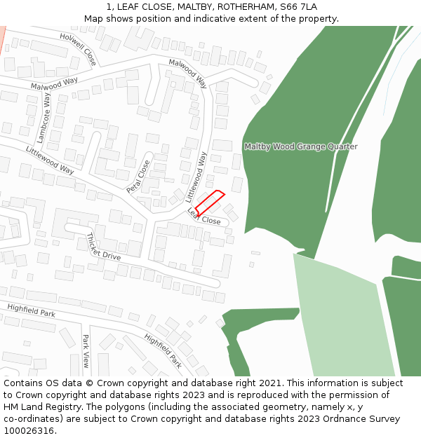 1, LEAF CLOSE, MALTBY, ROTHERHAM, S66 7LA: Location map and indicative extent of plot