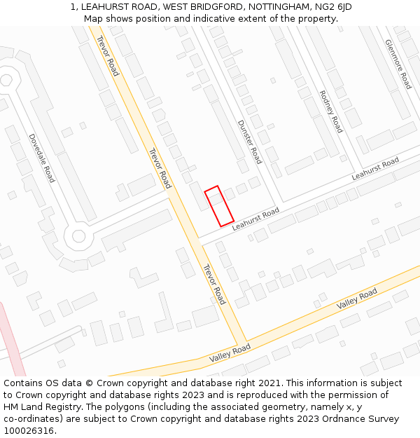 1, LEAHURST ROAD, WEST BRIDGFORD, NOTTINGHAM, NG2 6JD: Location map and indicative extent of plot