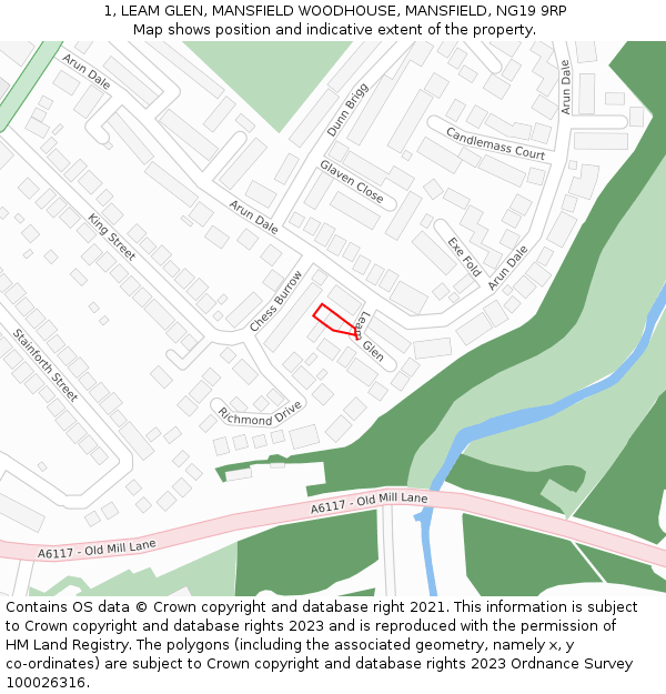 1, LEAM GLEN, MANSFIELD WOODHOUSE, MANSFIELD, NG19 9RP: Location map and indicative extent of plot