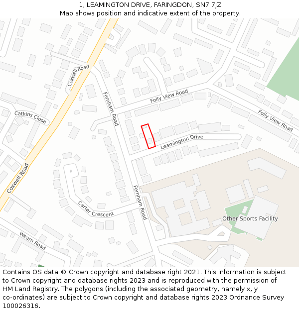 1, LEAMINGTON DRIVE, FARINGDON, SN7 7JZ: Location map and indicative extent of plot