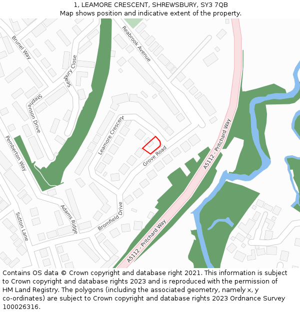 1, LEAMORE CRESCENT, SHREWSBURY, SY3 7QB: Location map and indicative extent of plot