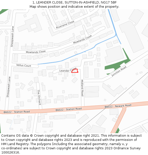 1, LEANDER CLOSE, SUTTON-IN-ASHFIELD, NG17 5BF: Location map and indicative extent of plot