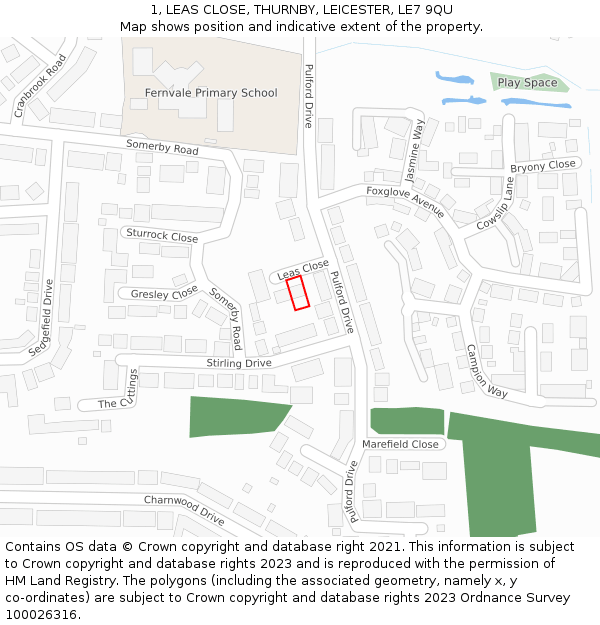 1, LEAS CLOSE, THURNBY, LEICESTER, LE7 9QU: Location map and indicative extent of plot