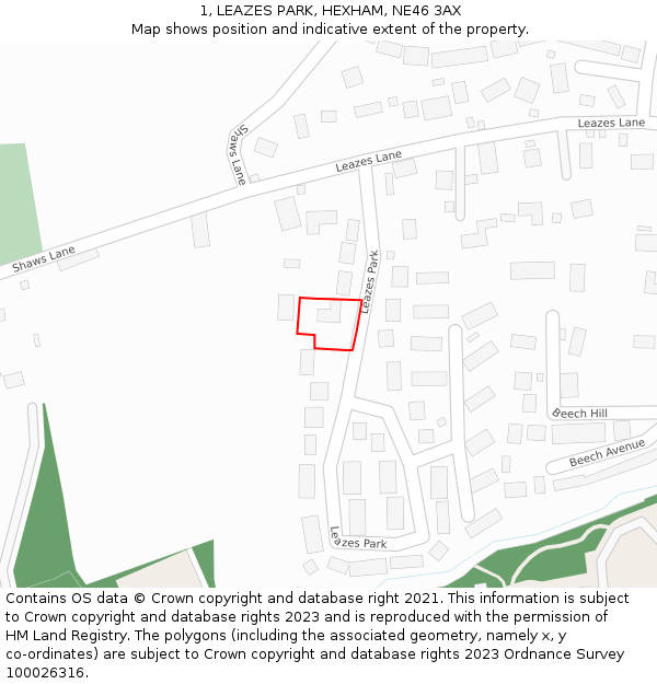 1, LEAZES PARK, HEXHAM, NE46 3AX: Location map and indicative extent of plot