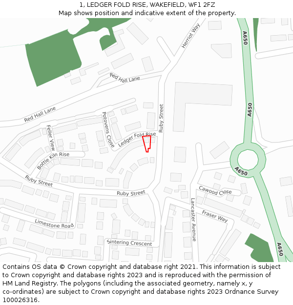 1, LEDGER FOLD RISE, WAKEFIELD, WF1 2FZ: Location map and indicative extent of plot