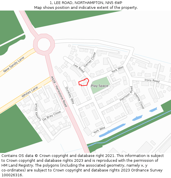 1, LEE ROAD, NORTHAMPTON, NN5 6WP: Location map and indicative extent of plot