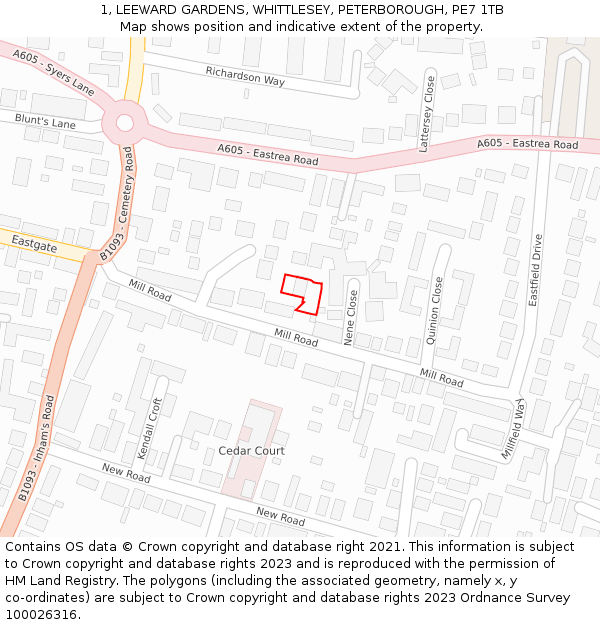 1, LEEWARD GARDENS, WHITTLESEY, PETERBOROUGH, PE7 1TB: Location map and indicative extent of plot