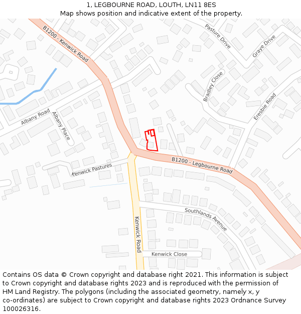 1, LEGBOURNE ROAD, LOUTH, LN11 8ES: Location map and indicative extent of plot