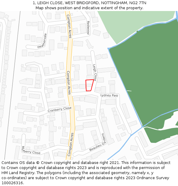 1, LEIGH CLOSE, WEST BRIDGFORD, NOTTINGHAM, NG2 7TN: Location map and indicative extent of plot