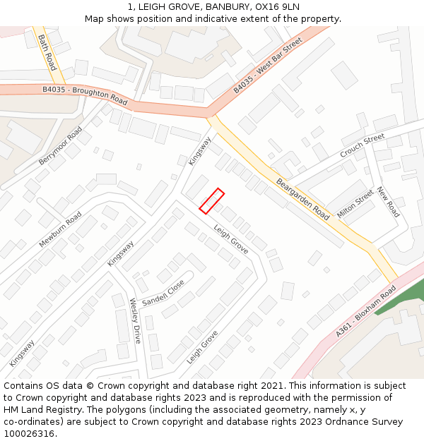 1, LEIGH GROVE, BANBURY, OX16 9LN: Location map and indicative extent of plot
