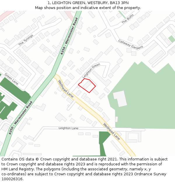 1, LEIGHTON GREEN, WESTBURY, BA13 3PN: Location map and indicative extent of plot