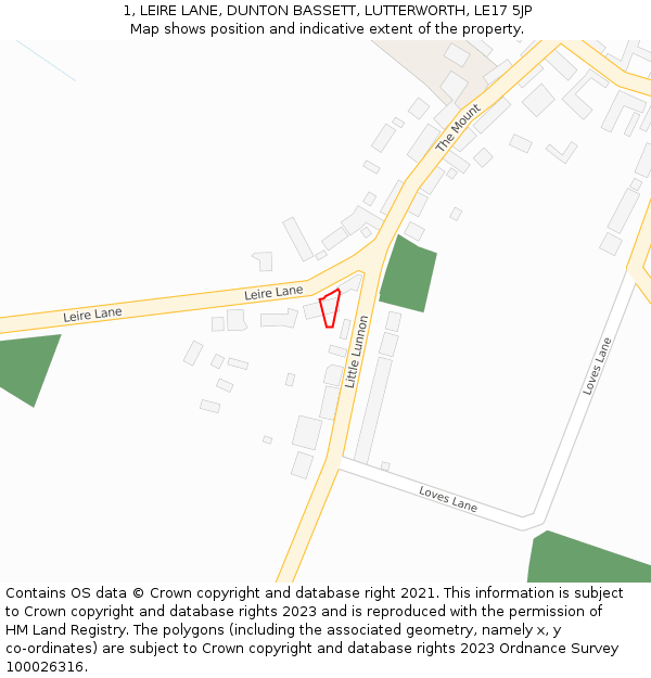 1, LEIRE LANE, DUNTON BASSETT, LUTTERWORTH, LE17 5JP: Location map and indicative extent of plot