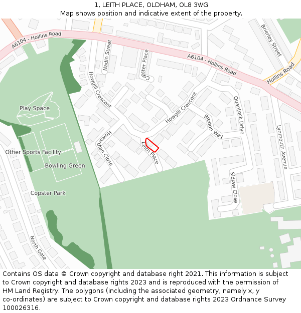 1, LEITH PLACE, OLDHAM, OL8 3WG: Location map and indicative extent of plot