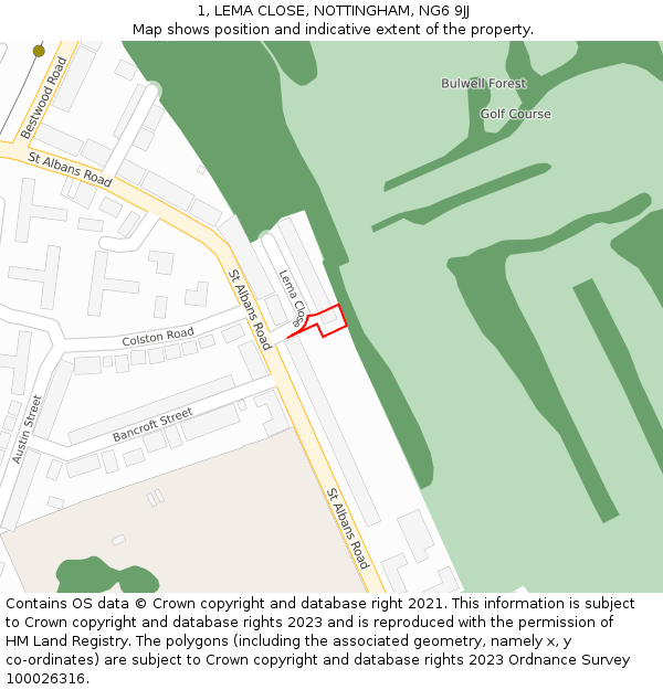 1, LEMA CLOSE, NOTTINGHAM, NG6 9JJ: Location map and indicative extent of plot