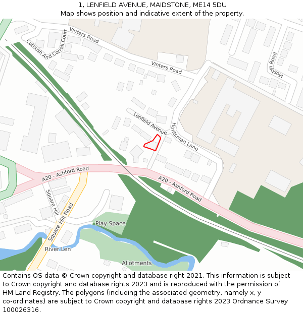 1, LENFIELD AVENUE, MAIDSTONE, ME14 5DU: Location map and indicative extent of plot