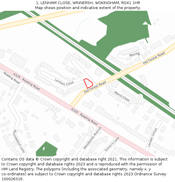 1, LENHAM CLOSE, WINNERSH, WOKINGHAM, RG41 1HR: Location map and indicative extent of plot