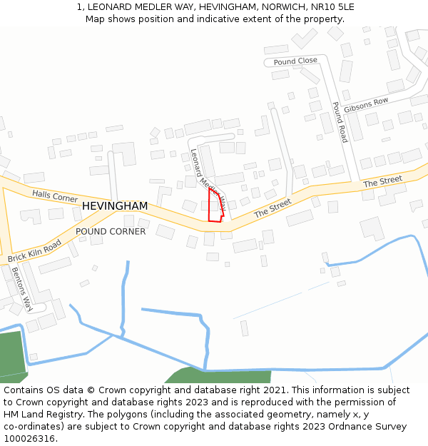 1, LEONARD MEDLER WAY, HEVINGHAM, NORWICH, NR10 5LE: Location map and indicative extent of plot