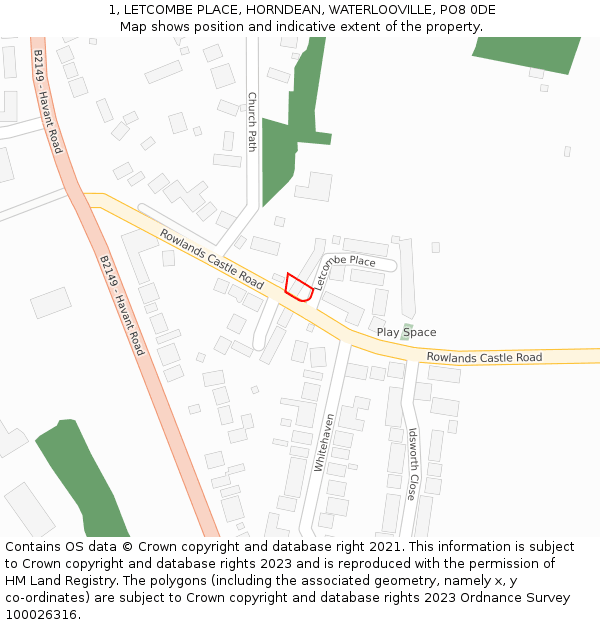 1, LETCOMBE PLACE, HORNDEAN, WATERLOOVILLE, PO8 0DE: Location map and indicative extent of plot