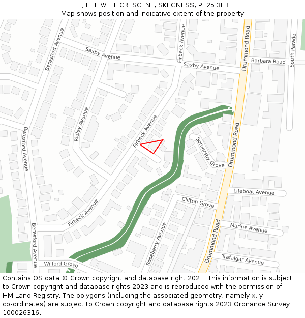 1, LETTWELL CRESCENT, SKEGNESS, PE25 3LB: Location map and indicative extent of plot