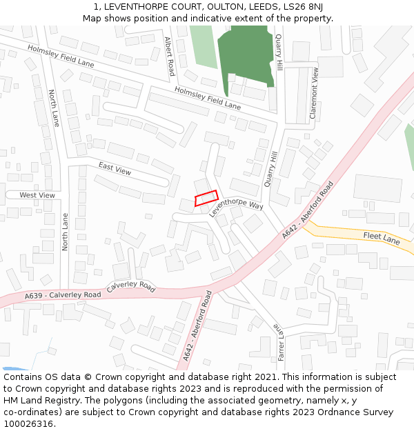 1, LEVENTHORPE COURT, OULTON, LEEDS, LS26 8NJ: Location map and indicative extent of plot