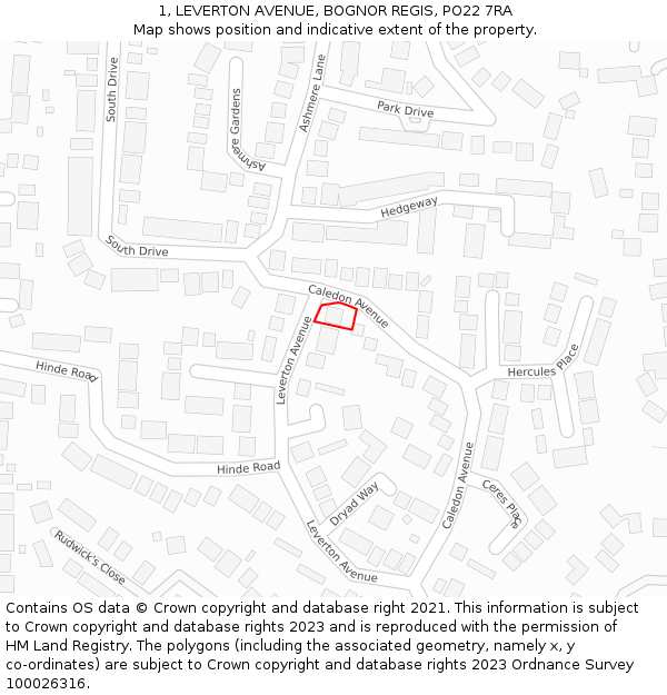 1, LEVERTON AVENUE, BOGNOR REGIS, PO22 7RA: Location map and indicative extent of plot