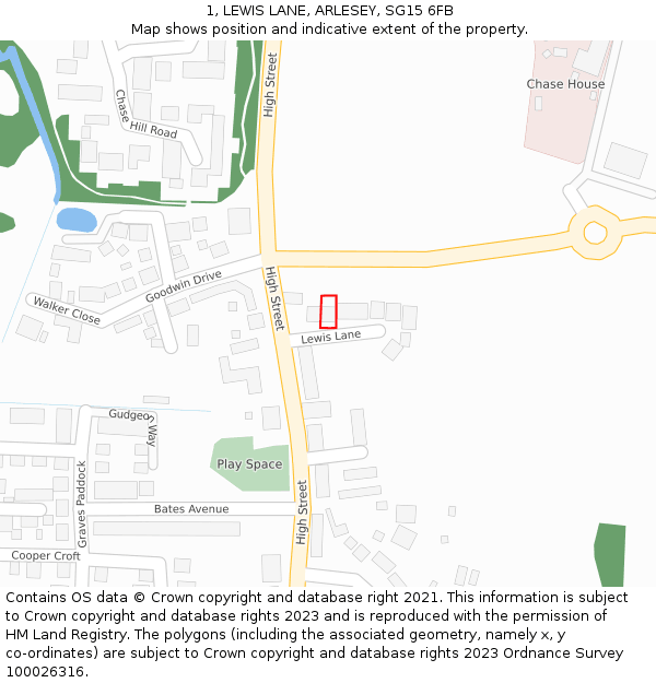 1, LEWIS LANE, ARLESEY, SG15 6FB: Location map and indicative extent of plot