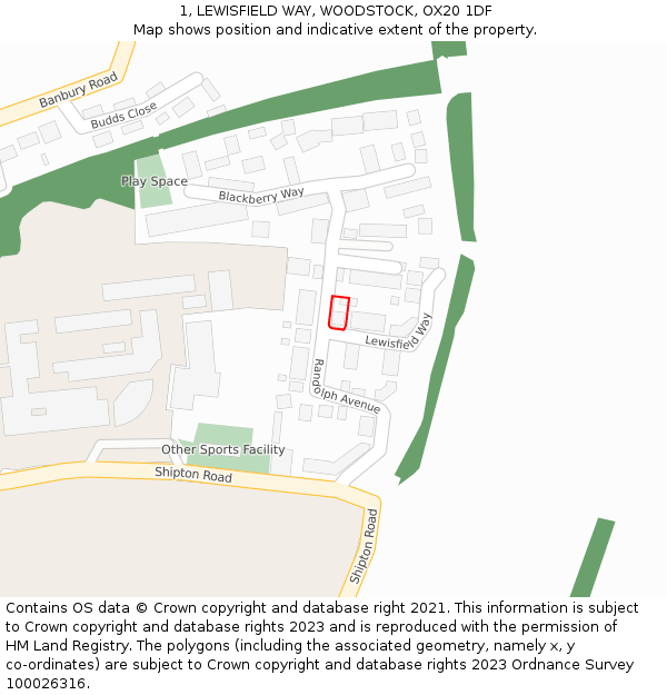 1, LEWISFIELD WAY, WOODSTOCK, OX20 1DF: Location map and indicative extent of plot