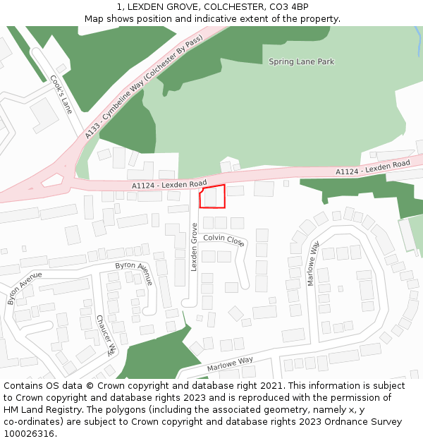 1, LEXDEN GROVE, COLCHESTER, CO3 4BP: Location map and indicative extent of plot