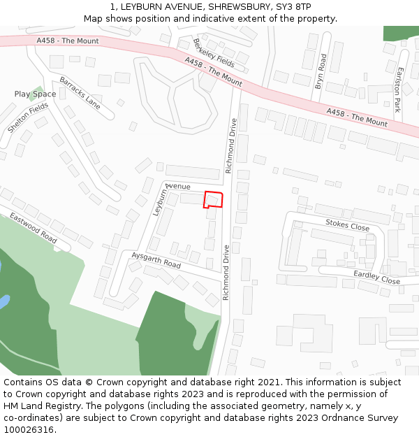 1, LEYBURN AVENUE, SHREWSBURY, SY3 8TP: Location map and indicative extent of plot