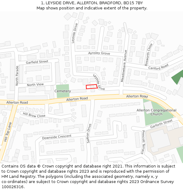 1, LEYSIDE DRIVE, ALLERTON, BRADFORD, BD15 7BY: Location map and indicative extent of plot