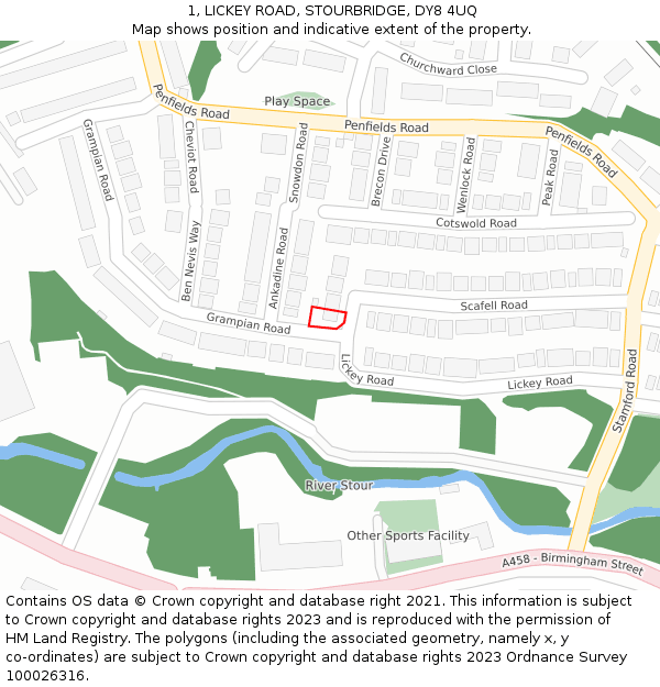 1, LICKEY ROAD, STOURBRIDGE, DY8 4UQ: Location map and indicative extent of plot