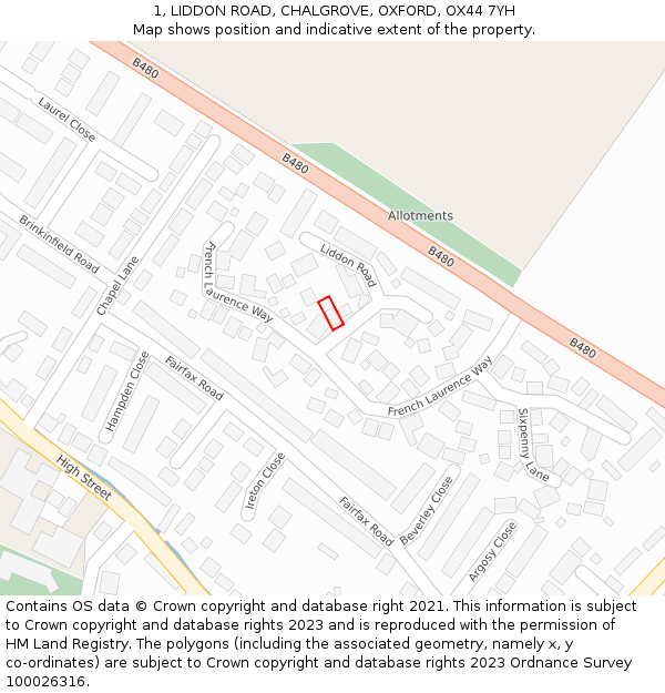 1, LIDDON ROAD, CHALGROVE, OXFORD, OX44 7YH: Location map and indicative extent of plot