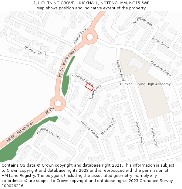 1, LIGHTNING GROVE, HUCKNALL, NOTTINGHAM, NG15 6WP: Location map and indicative extent of plot