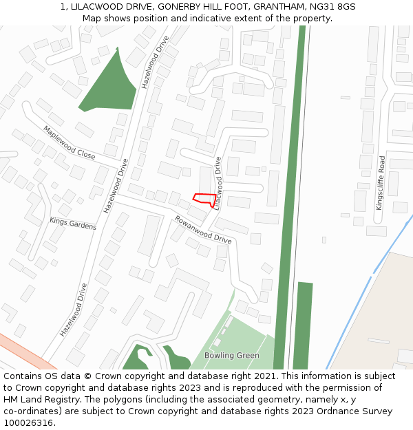 1, LILACWOOD DRIVE, GONERBY HILL FOOT, GRANTHAM, NG31 8GS: Location map and indicative extent of plot