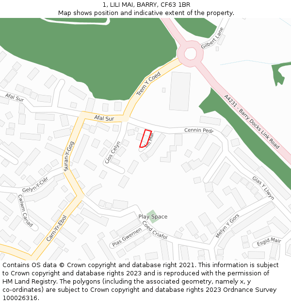 1, LILI MAI, BARRY, CF63 1BR: Location map and indicative extent of plot