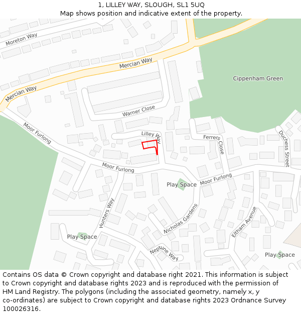 1, LILLEY WAY, SLOUGH, SL1 5UQ: Location map and indicative extent of plot