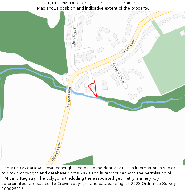 1, LILLEYMEDE CLOSE, CHESTERFIELD, S40 2JR: Location map and indicative extent of plot